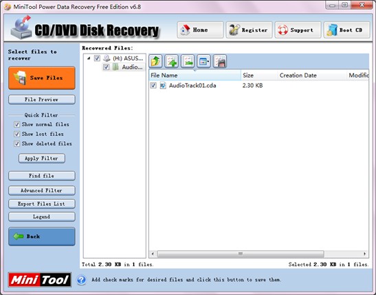 Recover lost files in CD2